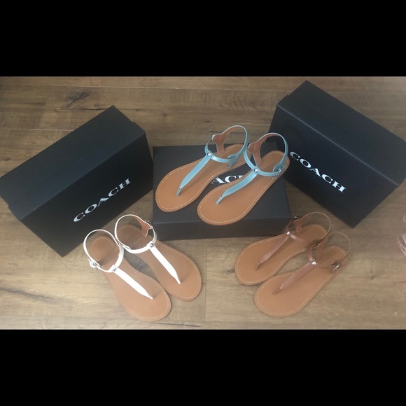 COACH-AUTHENTIC (NWT) Blue Leather Thong Sandals - Picture 4 of 8